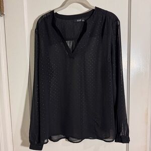 a.n.a Black V-Neck Long Sleeve Blouse with Shimmer Dots